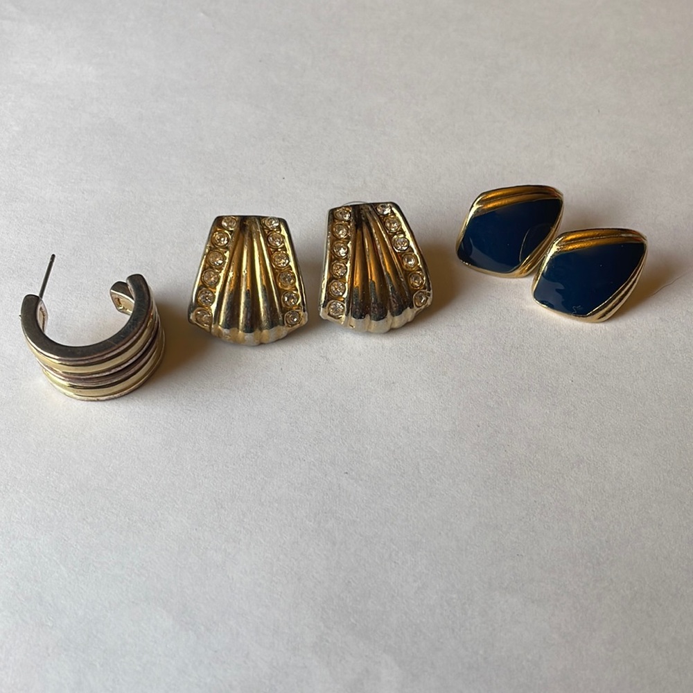 Three Pairs of Vintage Gold-Toned Earrings